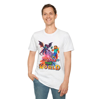 Minecraft Change the World Video Game T-Shirt - Unisex Softstyle Tee for Gamers
