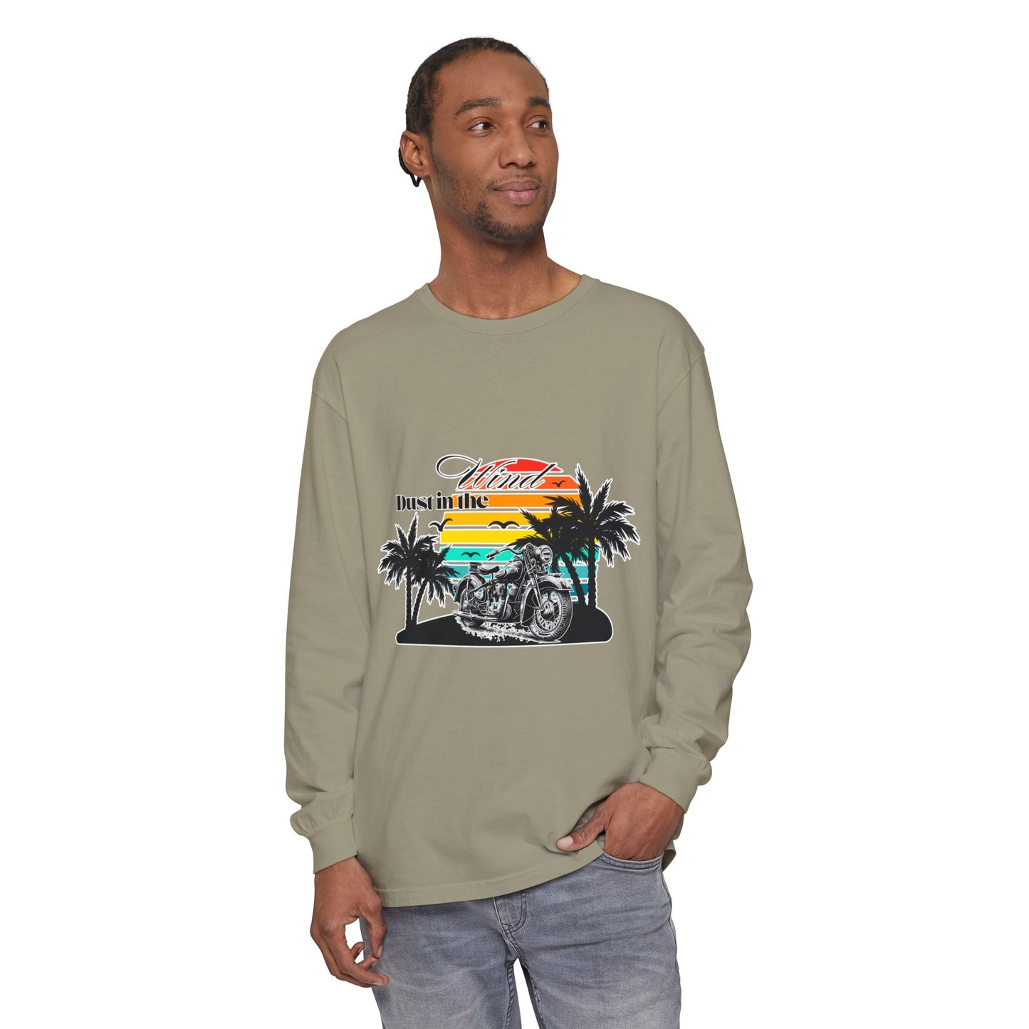 Dust in the Wind - Vintage Motorcycle & Sunset Design