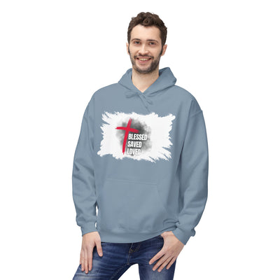 Faith-Inspired Hoodie: Blessed, Saved, Loved - Christian JESUS