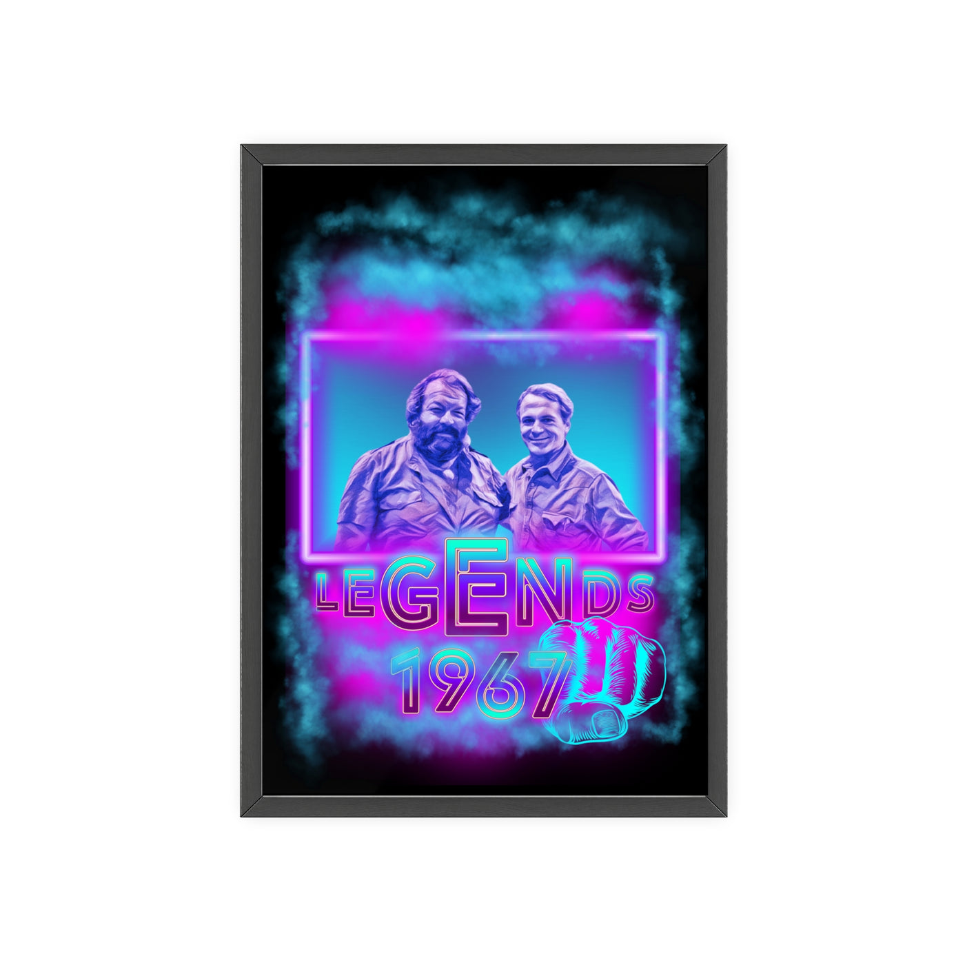 Retro Legends Poster with Wooden Frame - 1967 Nostalgia Art Bud Spencer &amp; Terence Hill