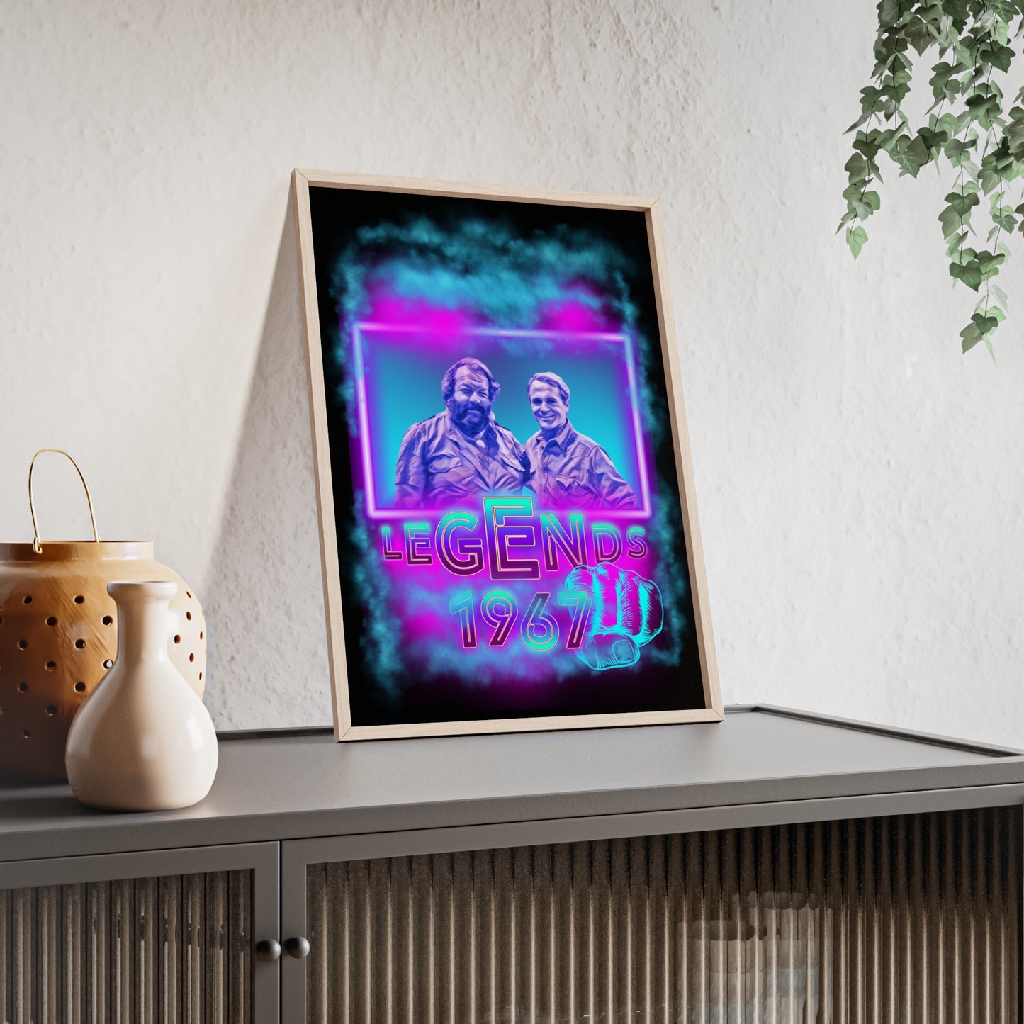 Retro Legends Poster with Wooden Frame - 1967 Nostalgia Art Bud Spencer &amp; Terence Hill