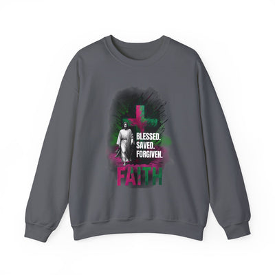 Jesus mit Faith und Spruch Blessed -Saved -Forgiven Sweatshirt