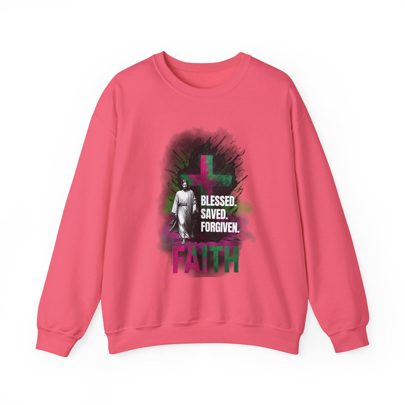 Jesus mit Faith und Spruch Blessed -Saved -Forgiven Sweatshirt