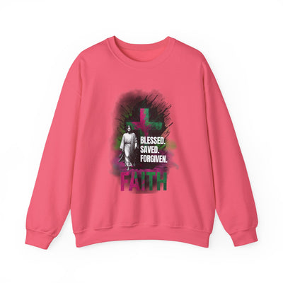 Jesus mit Faith und Spruch Blessed -Saved -Forgiven Sweatshirt