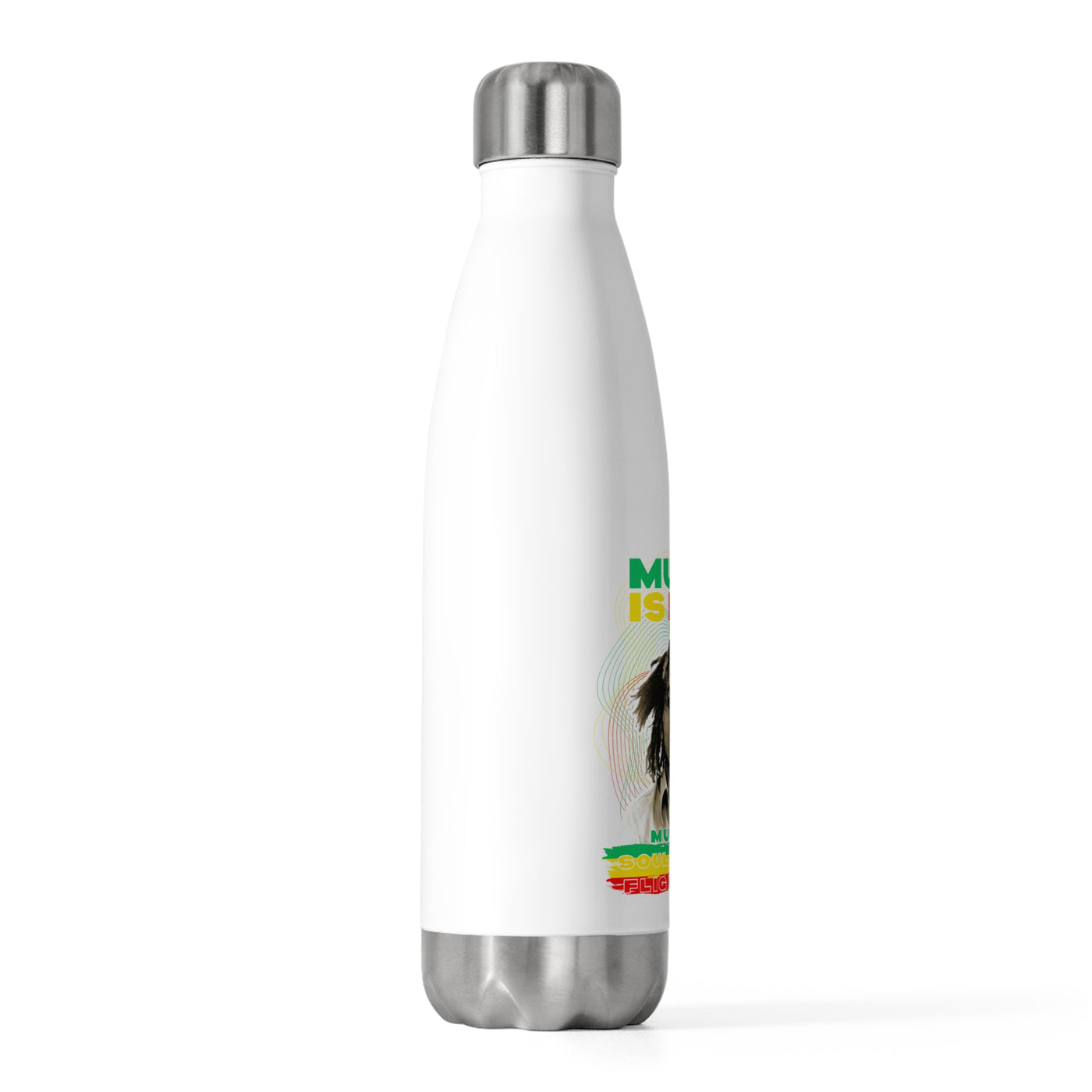 20oz Insulated Bottle Bob Isoliertrinkflasche - Music is Life Marley style