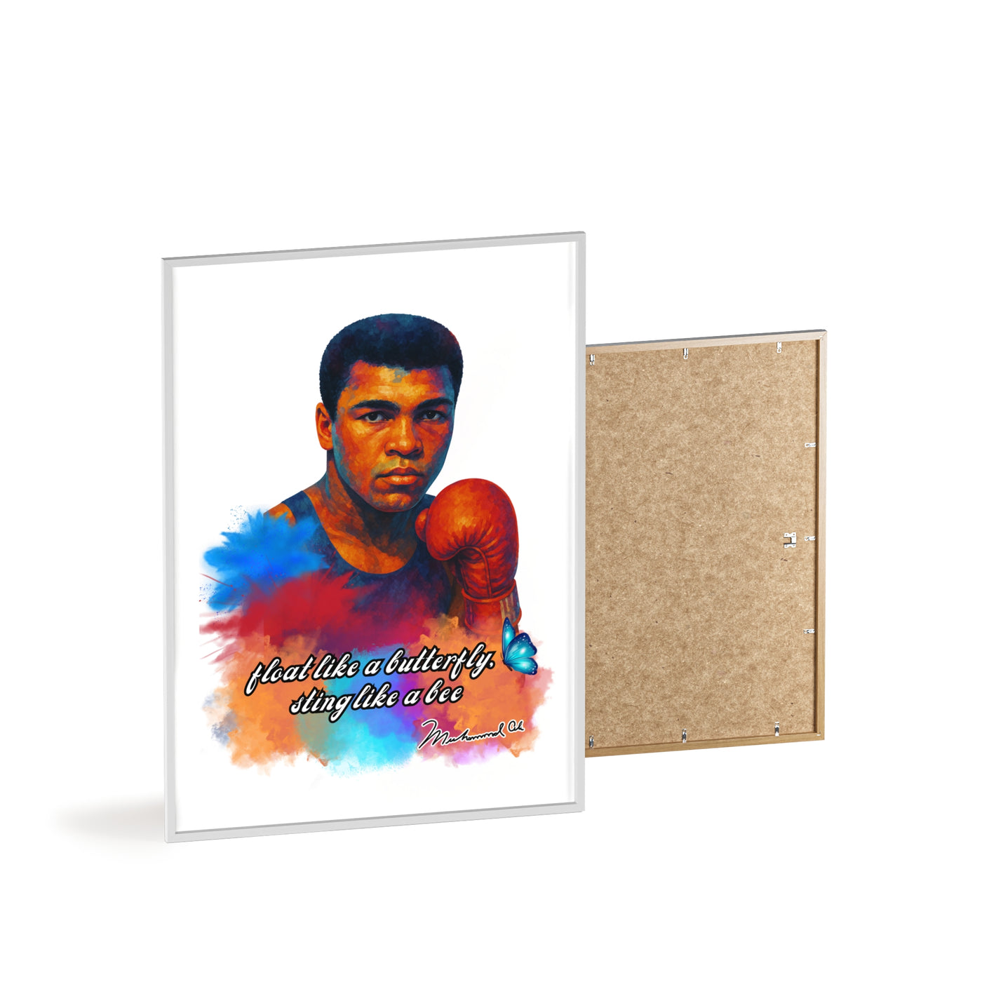 Inspirational Muhammad Ali Poster with Wooden Frame - Float Like a Butterfly, Sting Like a Bee