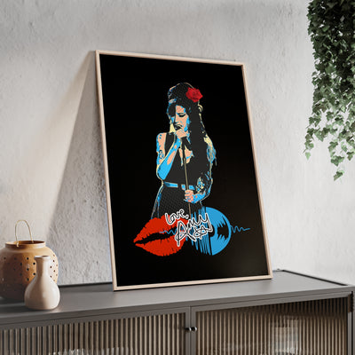 Love Amy Winehouse Poster with Wooden Frame - Vibrant Wall Art for Music Lovers