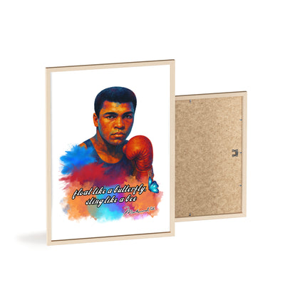 Inspirational Muhammad Ali Poster with Wooden Frame - Float Like a Butterfly, Sting Like a Bee