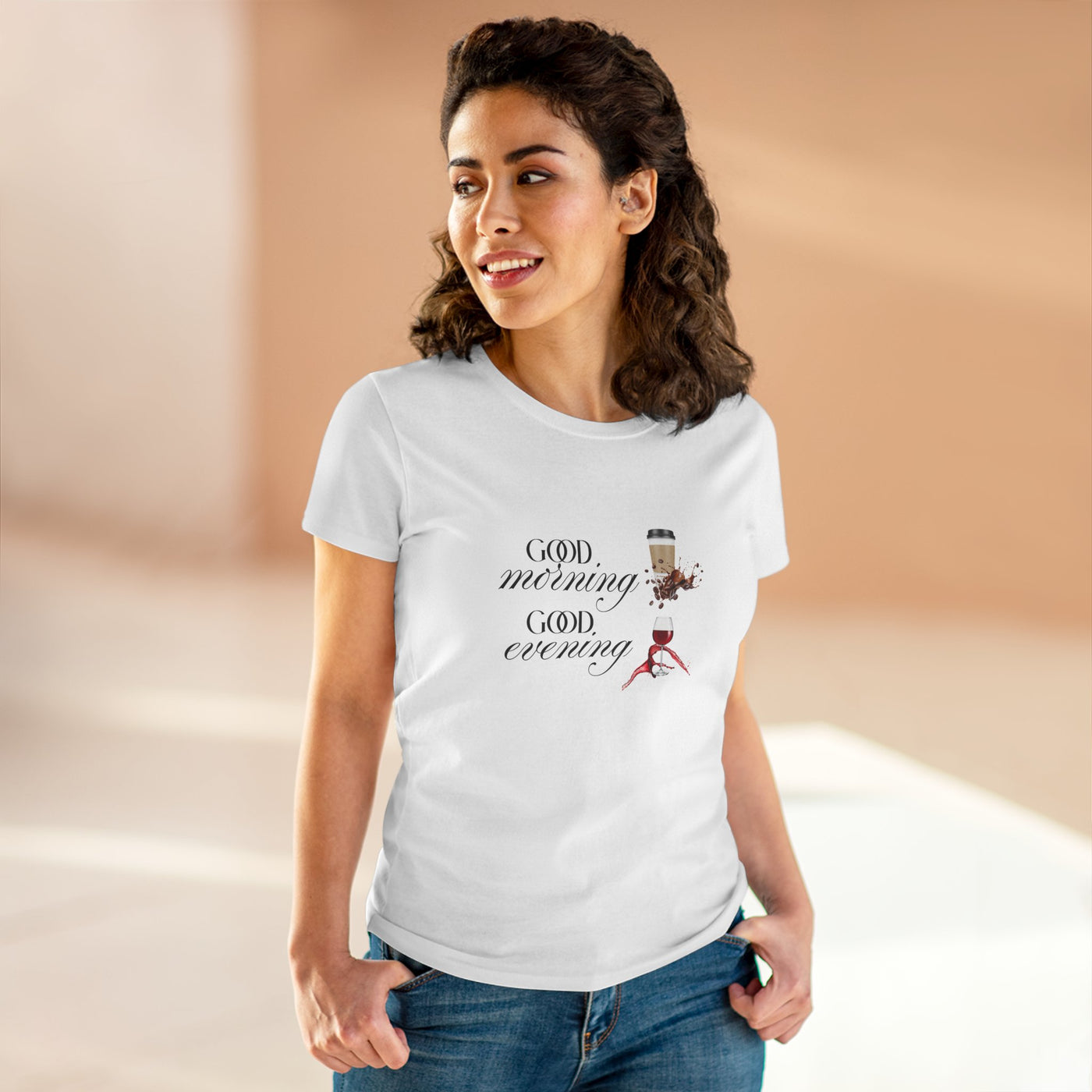 Good Morning - Good Evening  Cotton Tee, Women's Graphic Shirt