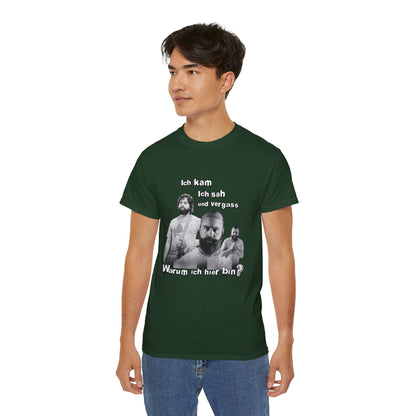T ShirtUnisex Witz  Alan Garner– Ich kam ich sah und vergaß - Warum ich hier bin!