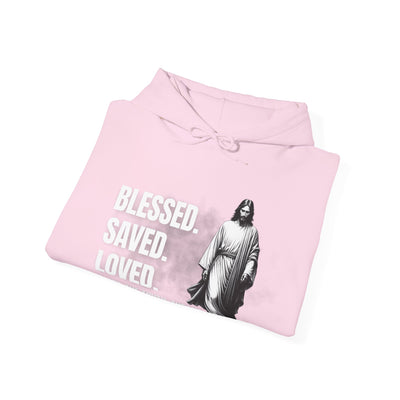 Blessed, Saved, Loved Hoodie - Unisex Heavy Blend Sweatshirt for Comfort and Faith Jesus