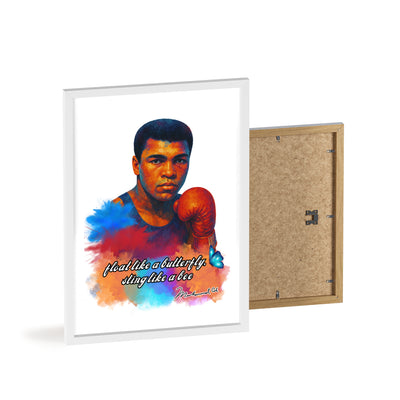 Inspirational Muhammad Ali Poster with Wooden Frame - Float Like a Butterfly, Sting Like a Bee