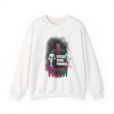 Jesus mit Faith und Spruch Blessed -Saved -Forgiven Sweatshirt
