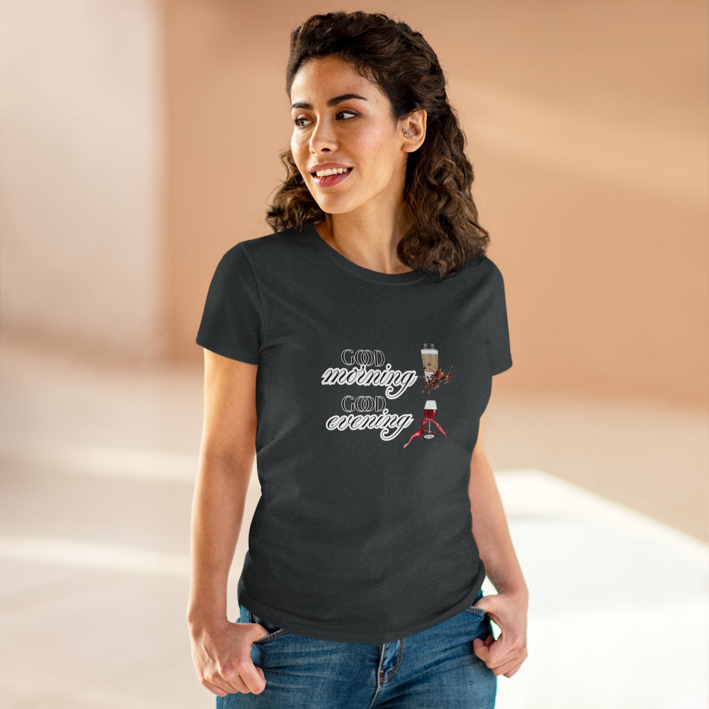 Good Morning - Good Evening  Cotton Tee, Women's Graphic Shirt