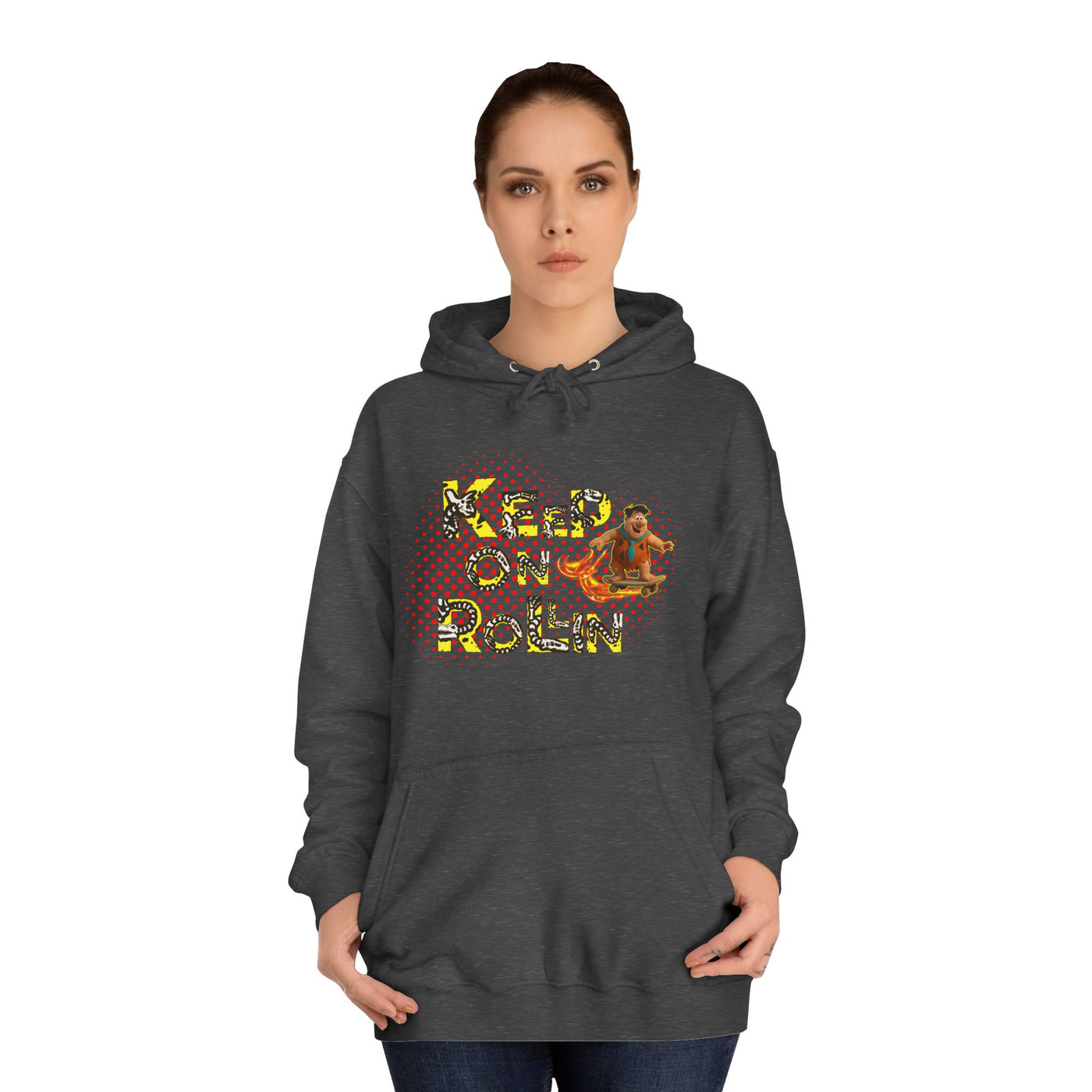 'Keep On Rollin' Design Unisex College Hoodie Flintstones Feuerstein