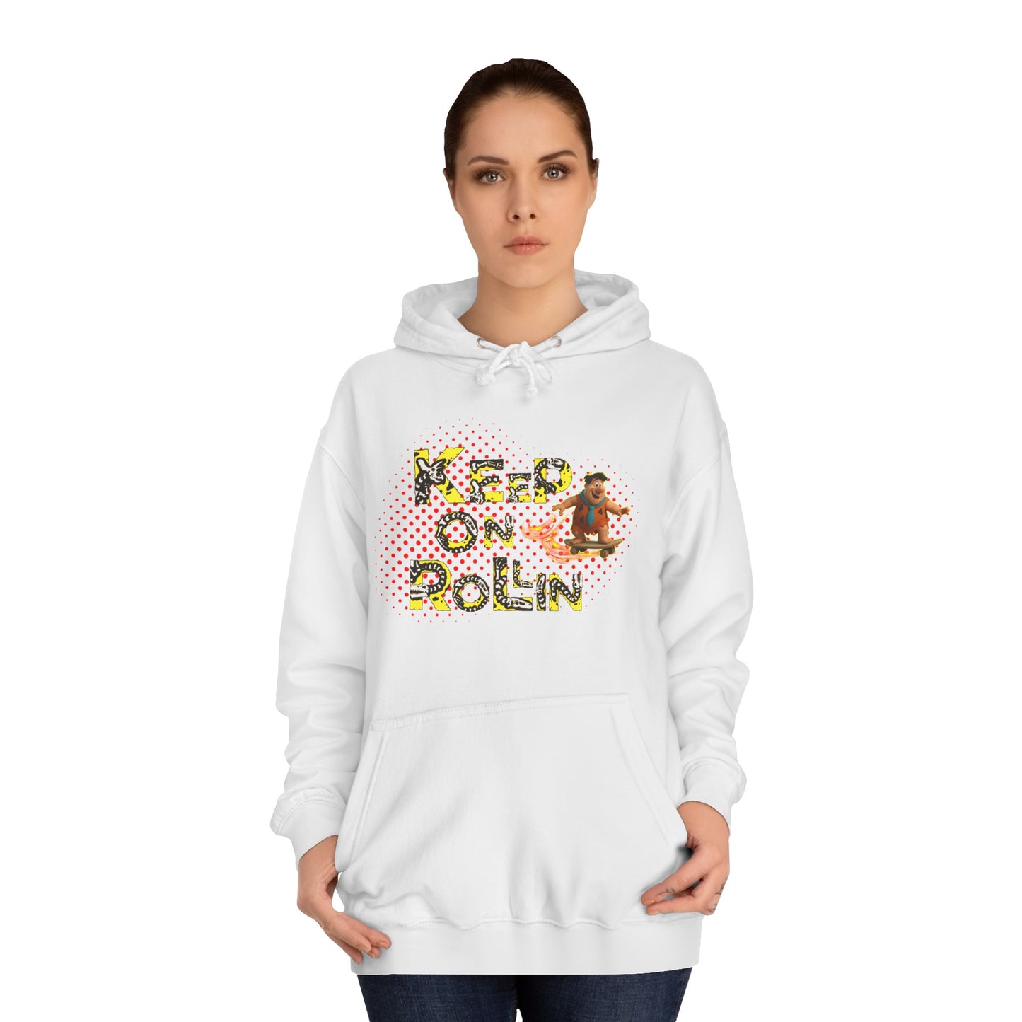 'Keep On Rollin' Design Unisex College Hoodie Flintstones Feuerstein