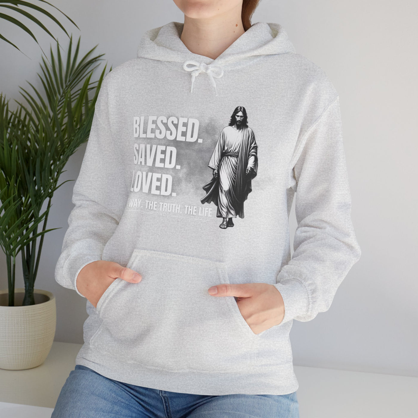 Blessed, Saved, Loved Hoodie - Unisex Heavy Blend Sweatshirt for Comfort and Faith Jesus