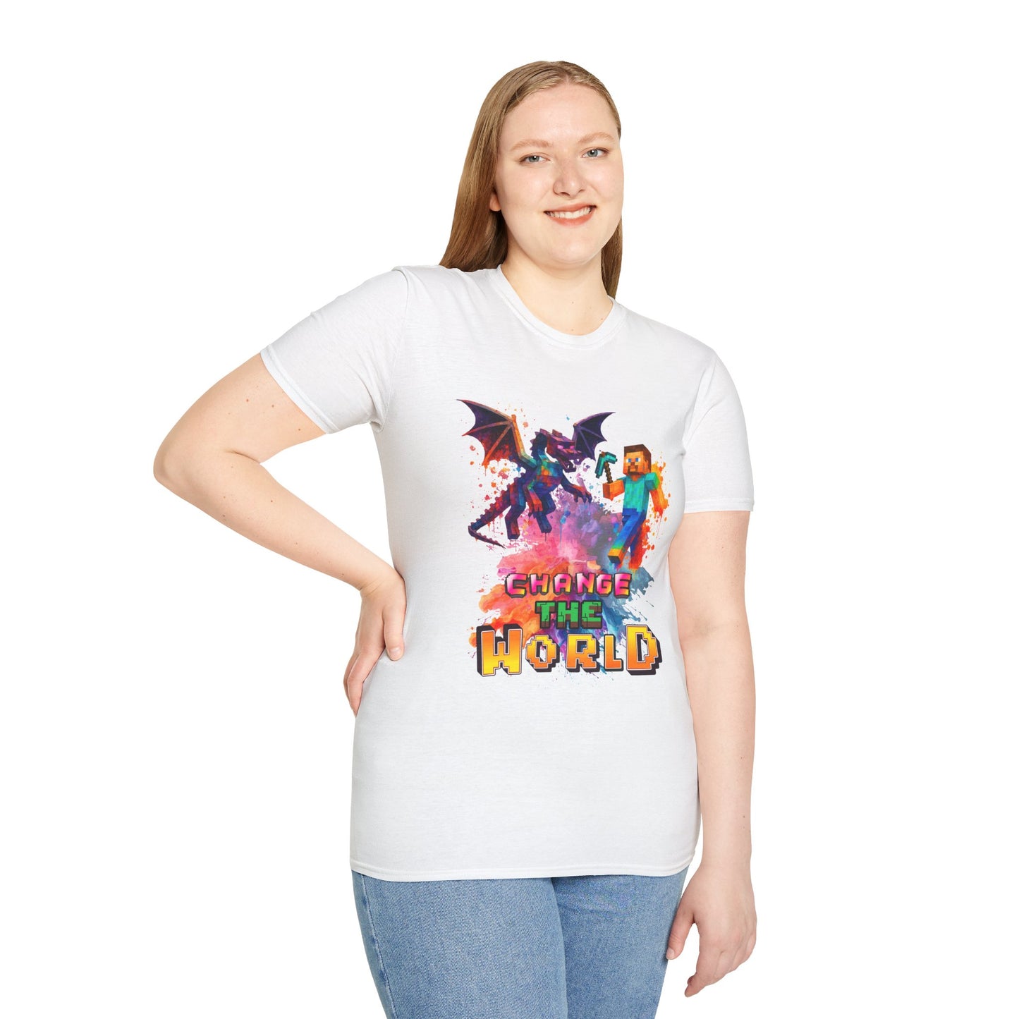 Minecraft Change the World Video Game T-Shirt - Unisex Softstyle Tee for Gamers
