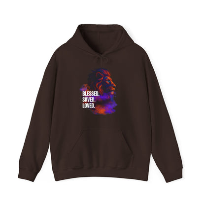 Blessed, Saved, Loved Lion Hoodie - Unisex Heavy Blend Sweatshirt