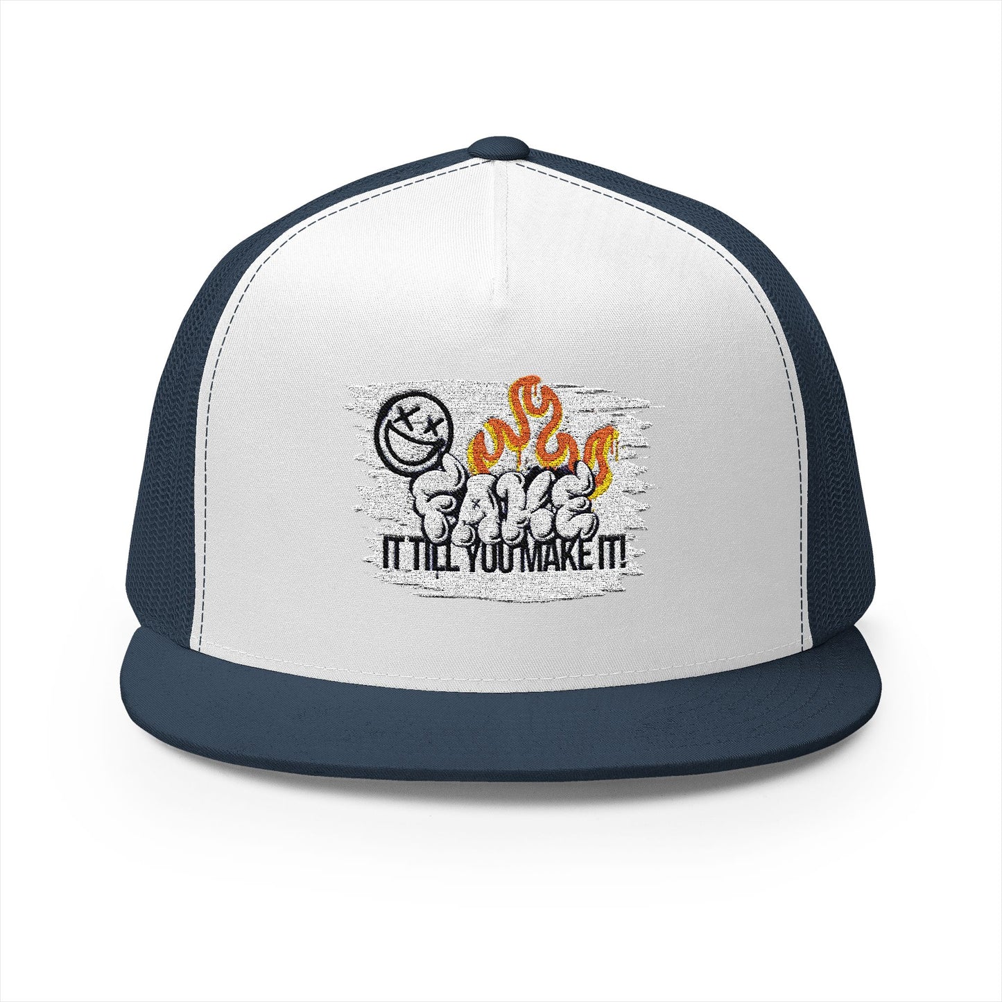 Embroidered 5 Panel Trucker Cap - Fake it til you make it