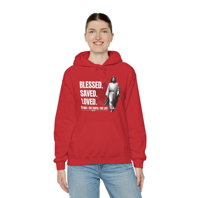 Blessed, Saved, Loved Hoodie - Unisex Heavy Blend Sweatshirt for Comfort and Faith Jesus