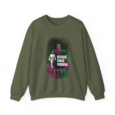Jesus mit Faith und Spruch Blessed -Saved -Forgiven Sweatshirt