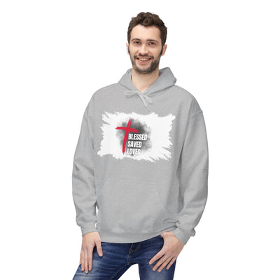 Faith-Inspired Hoodie: Blessed, Saved, Loved - Christian JESUS