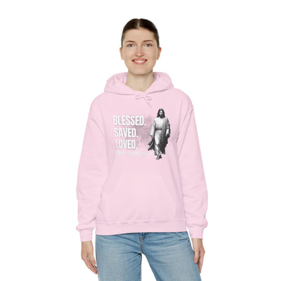 Blessed, Saved, Loved Hoodie - Unisex Heavy Blend Sweatshirt for Comfort and Faith Jesus