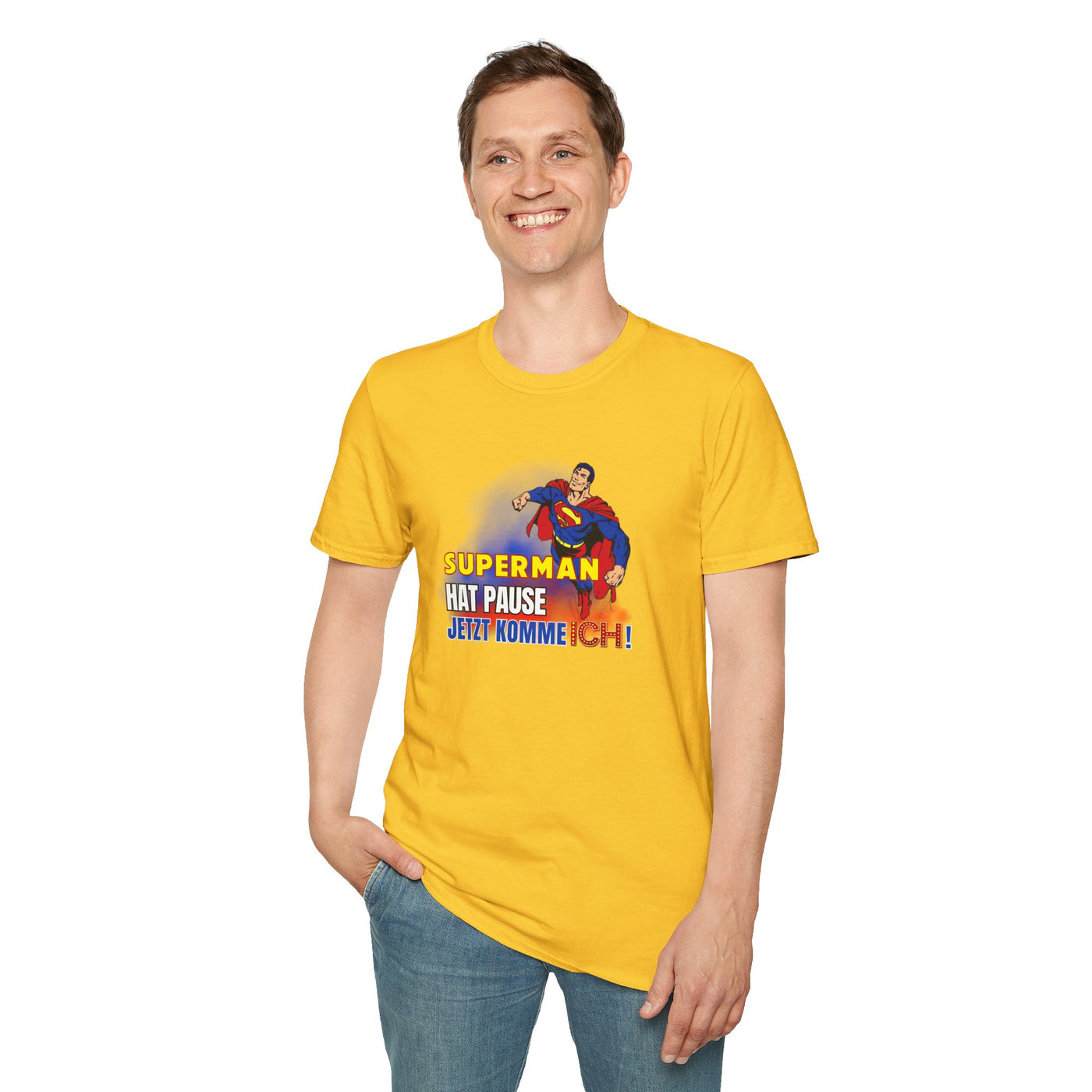 Superman Pause Unisex Softstyle T-Shirt - Fun Graphic Tee for Comic Fans