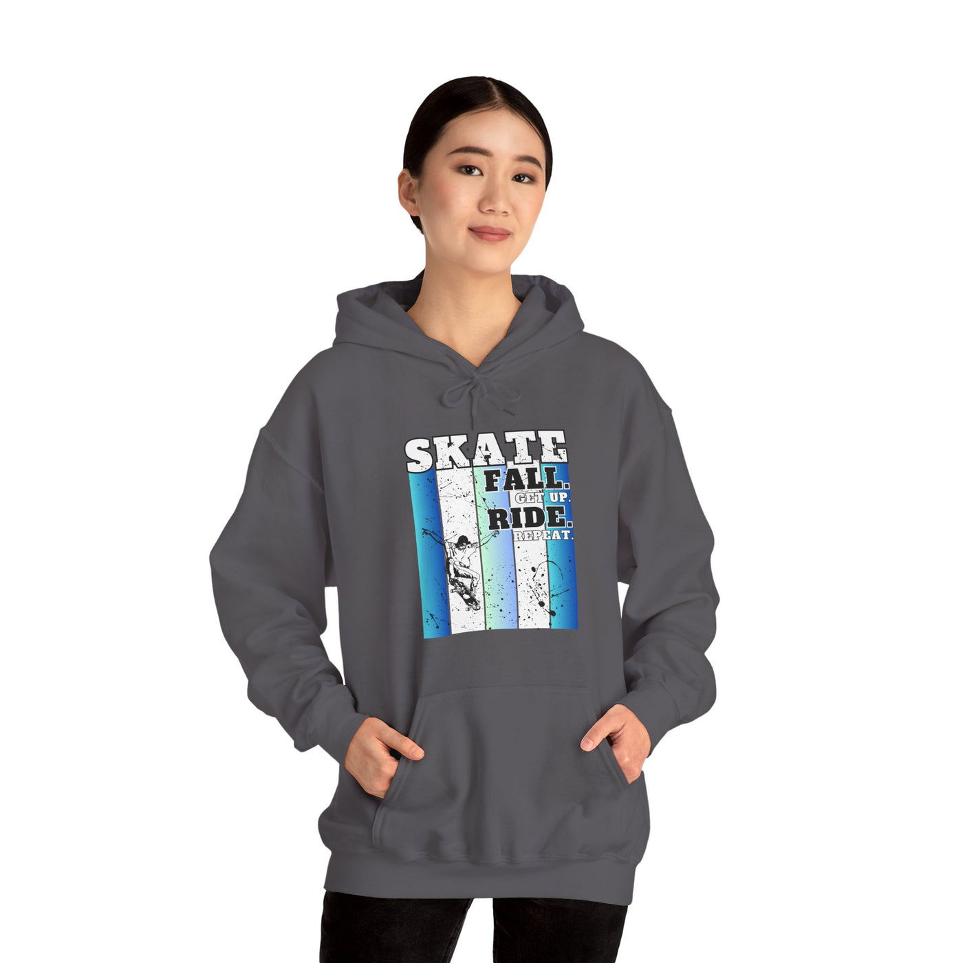 Skateboarding Warmup Hoodie - 'Skate Fall Get Up Ride Repeat' Design