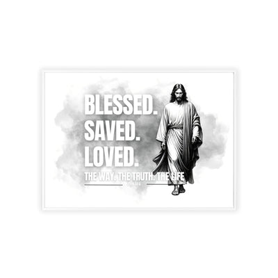 Inspirational Jesus Wall Art - Blessed, Saved, Loved - Framed Poster