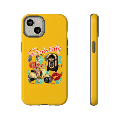 Rockabilly Phone Case, Vintage Scooter Design, Retro Style Cover, Fun Gift for Music Lovers, Yellow Tough Cases