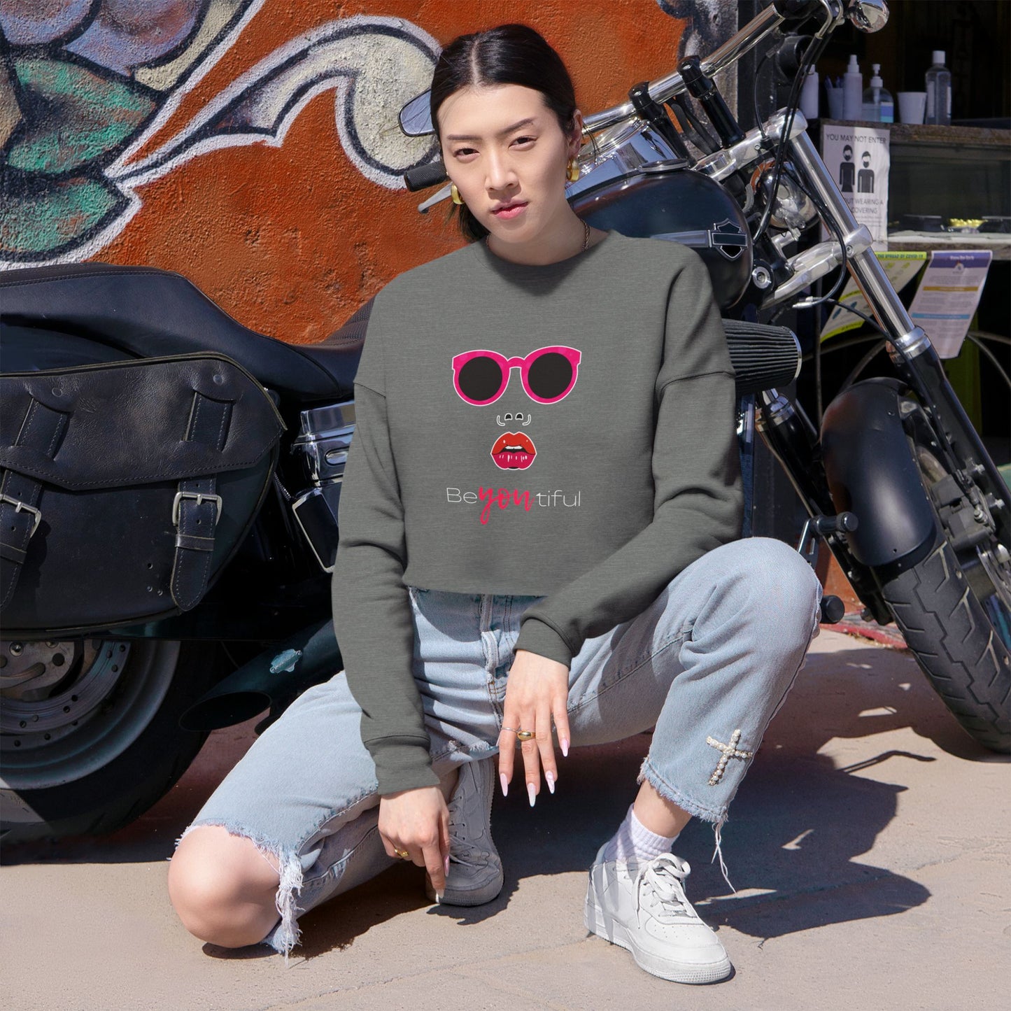 Chic Cropped Sweatshirt - Be You, Be Beautiful, Trendy Apparel, Gifts for Her, Casual Style, Fashion Statement