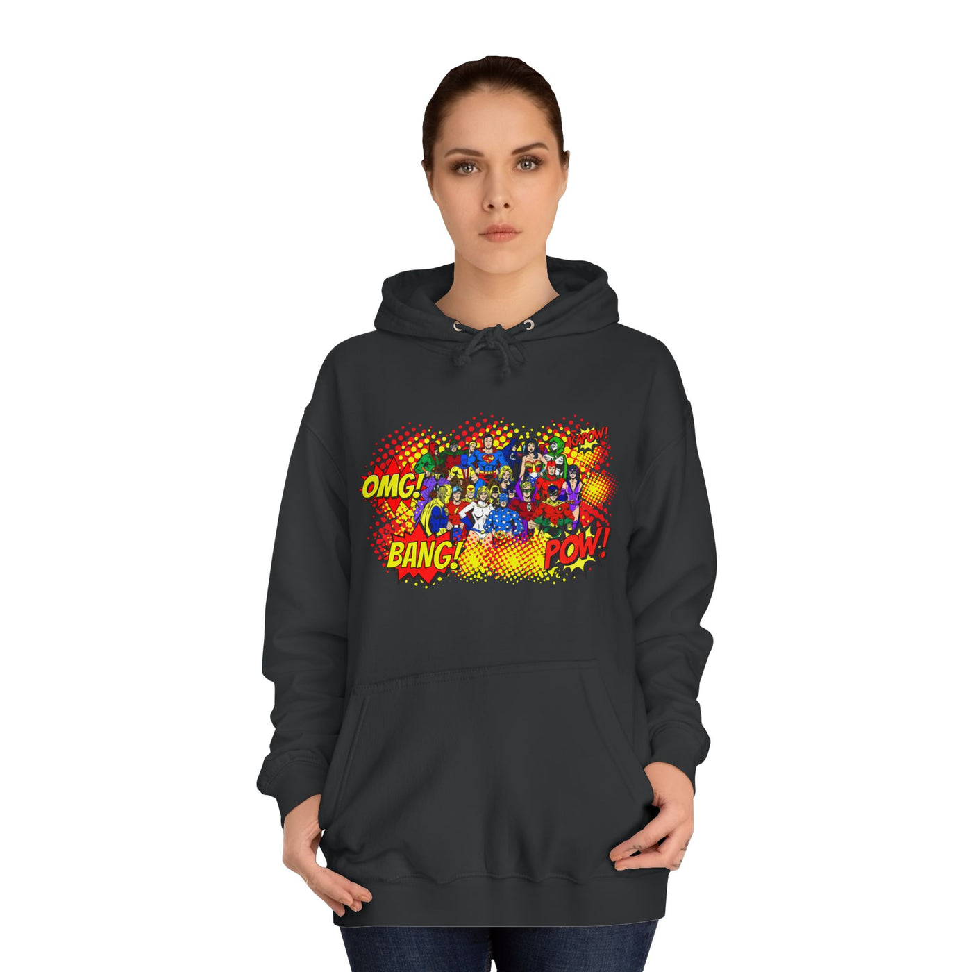 Superhero Graphic Hoodie, Unisex College Sweatshirt, Marvel DC Fans Apparel, Comic Book Lover Gift, Fun Cosplay Outfit