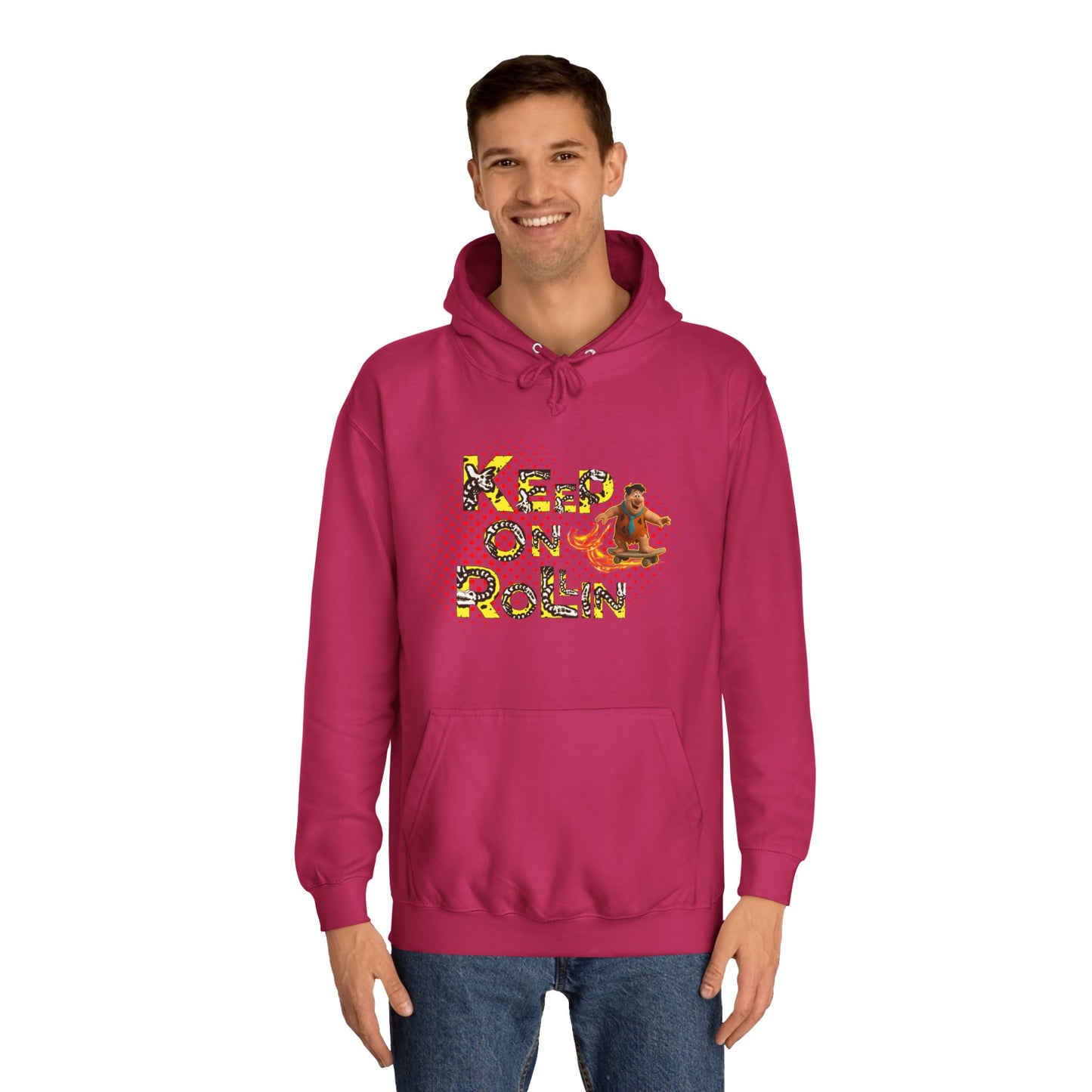'Keep On Rollin' Design Unisex College Hoodie Flintstones Feuerstein