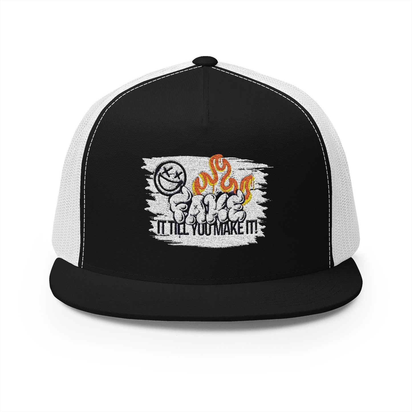 Embroidered 5 Panel Trucker Cap - Fake it til you make it