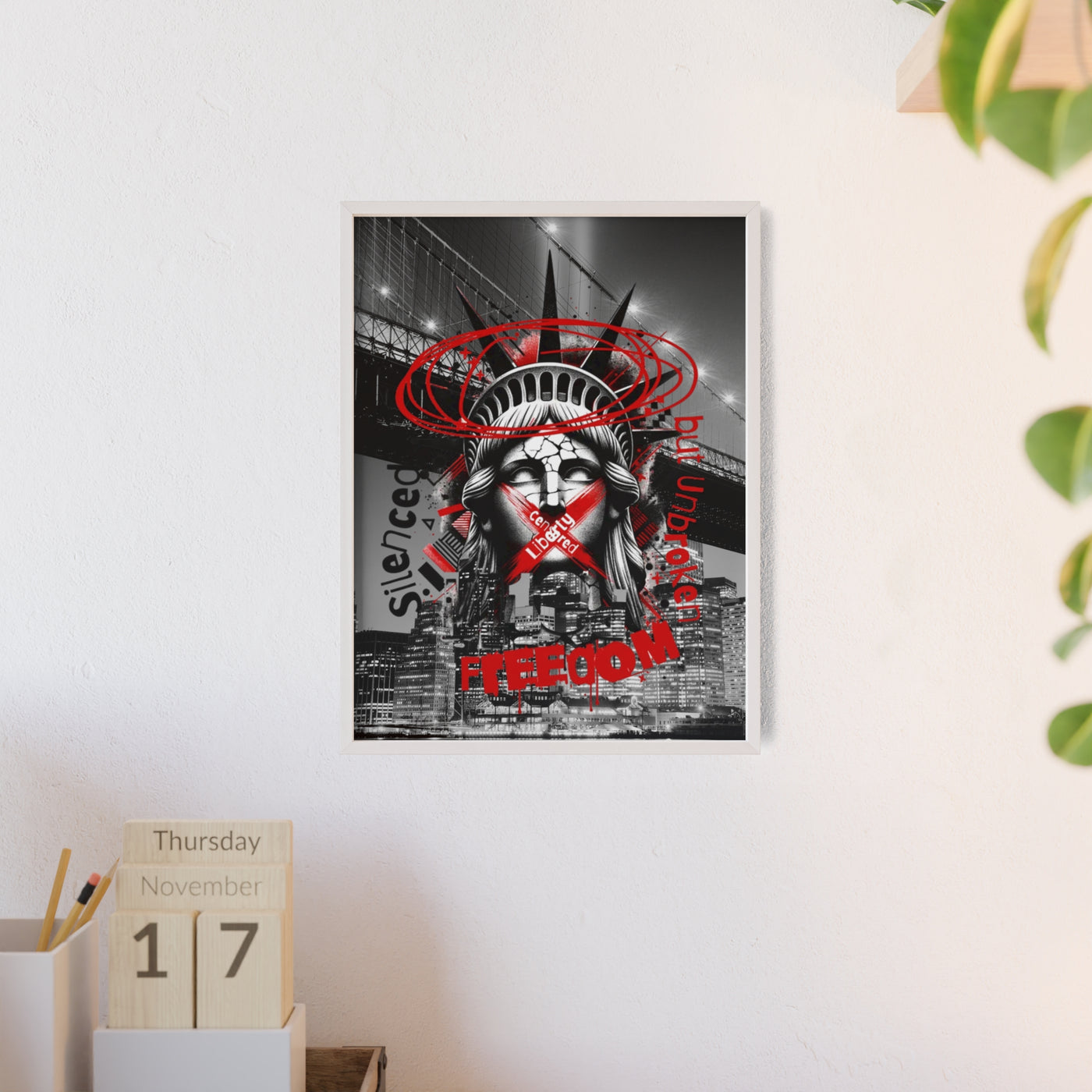 Freedom Poster with Wooden Frame - NYC Decor, Wall Art