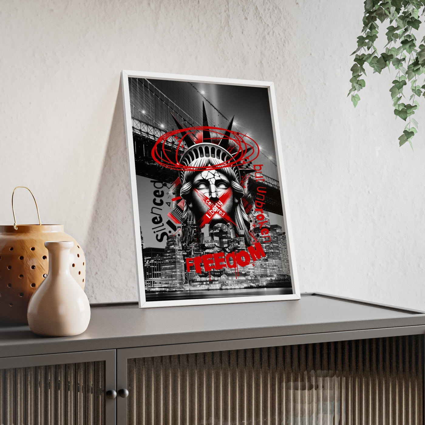 Freedom Poster with Wooden Frame - NYC Decor, Wall Art