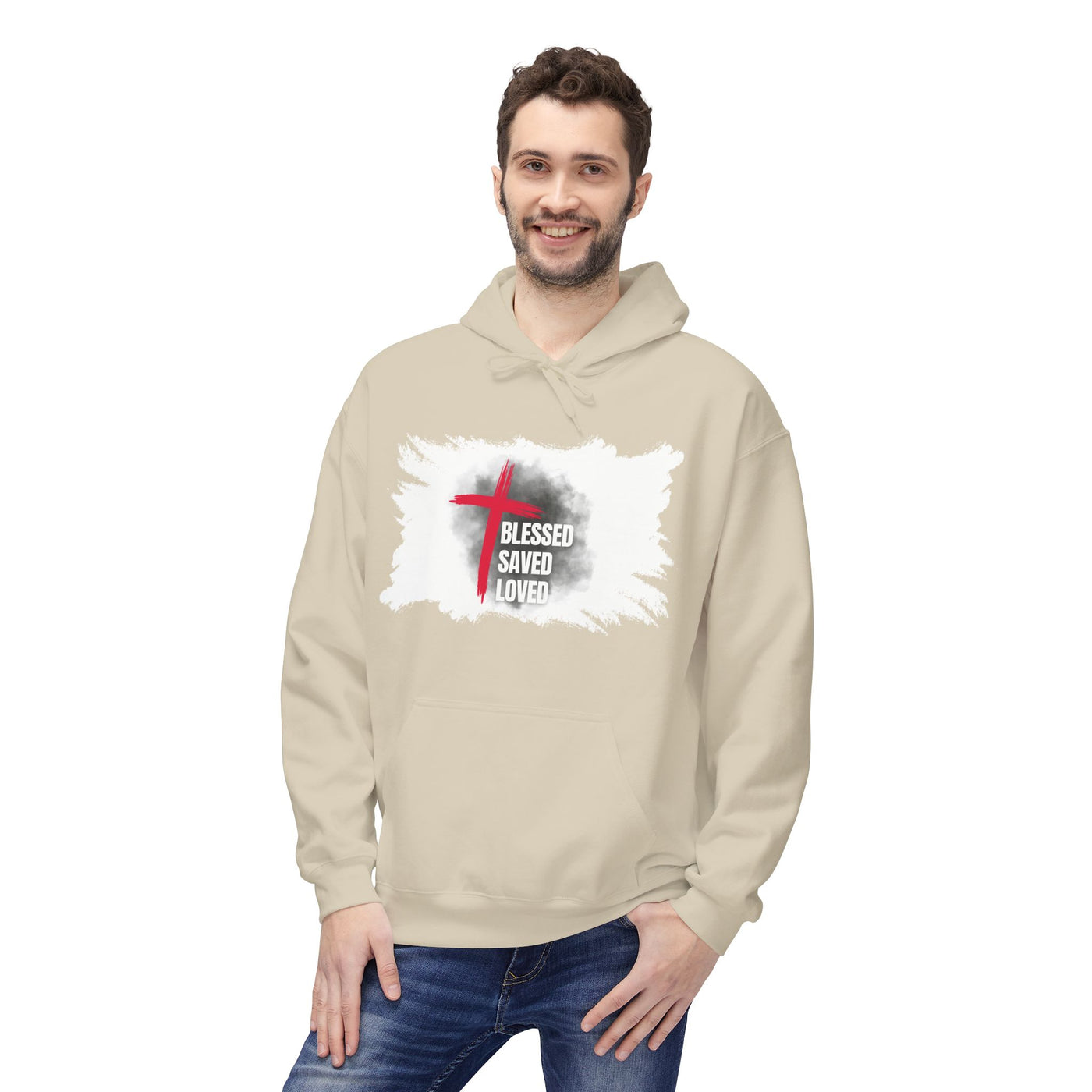 Faith-Inspired Hoodie: Blessed, Saved, Loved - Christian JESUS