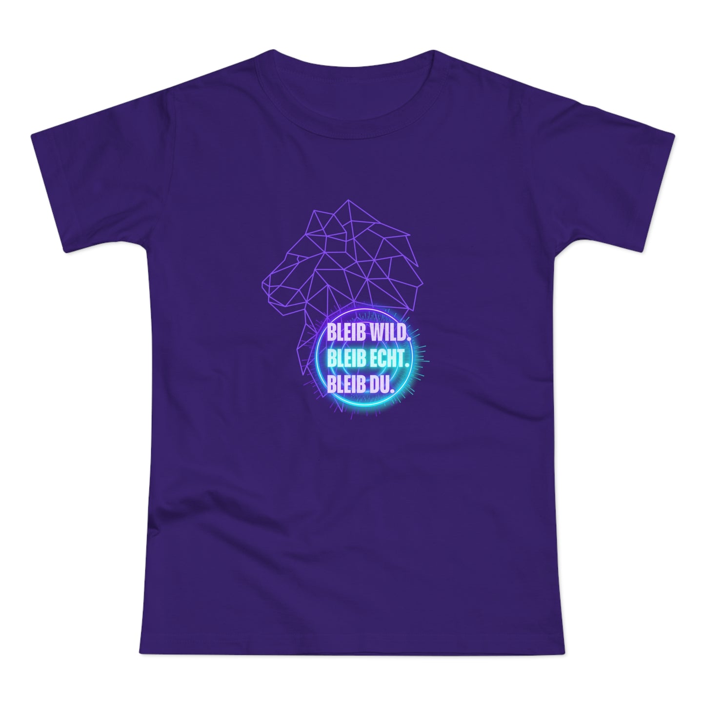 Women's Inspirational Lion T-Shirt - 'Bleib-Wild, Bleib-Echt, Bleib-Du' Design