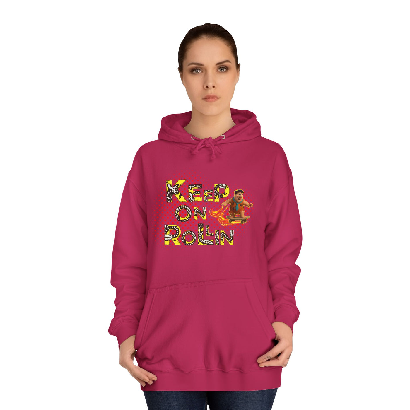 'Keep On Rollin' Design Unisex College Hoodie Flintstones Feuerstein