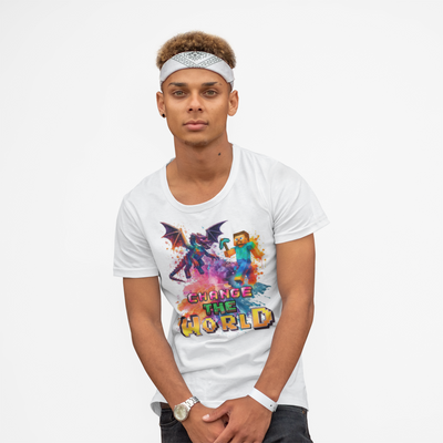 Minecraft Change the World Video Game T-Shirt - Unisex Softstyle Tee for Gamers