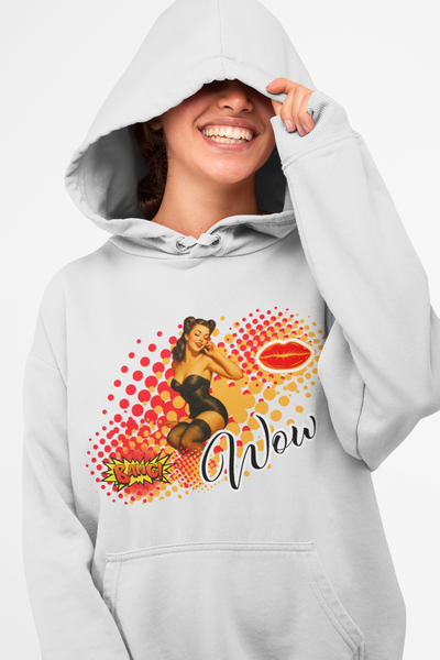 Retro Pin-Up Queen Hooded Sweatshirt - 'Wow' Graphic