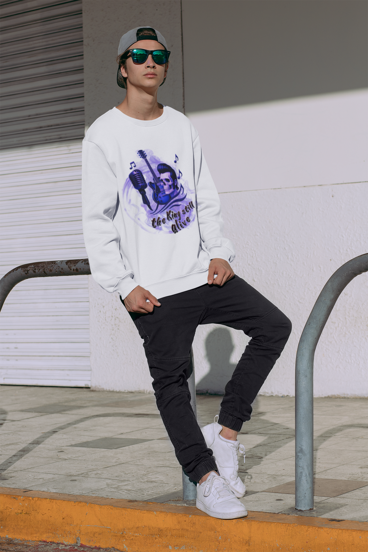 Rock 'n' Roll Skull Sweatshirt - "The King Still Alive" Unisex Crewneck 