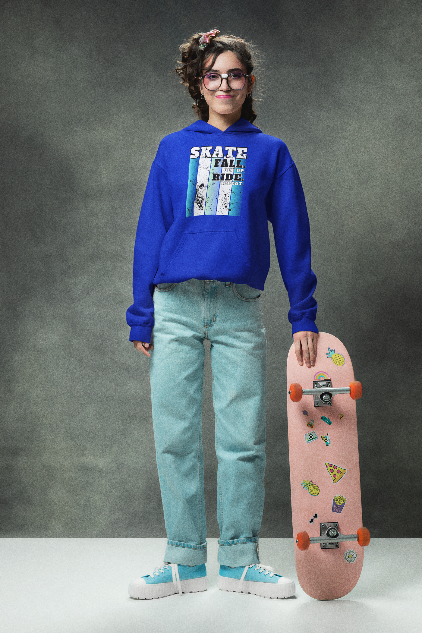 Skateboarding Warmup Hoodie - 'Skate Fall Get Up Ride Repeat' Design