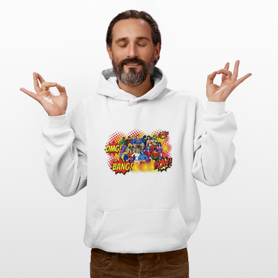 Superhero Graphic Hoodie, Unisex College Sweatshirt, Marvel DC Fans Apparel, Comic Book Lover Gift, Fun Cosplay Outfit