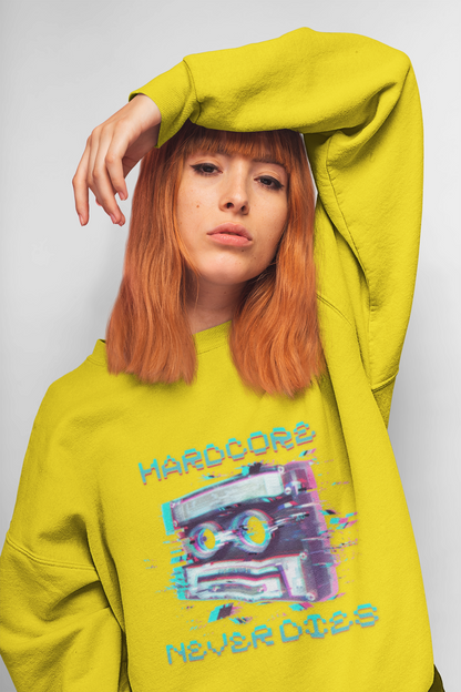 Techno Vintage-Inspired Unisex Sweatshirt - Hardcore Never Dies - Streetwear