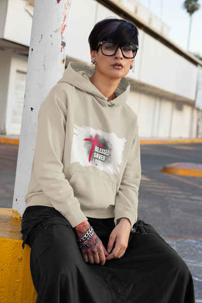 Faith-Inspired Hoodie: Blessed, Saved, Loved - Christian JESUS