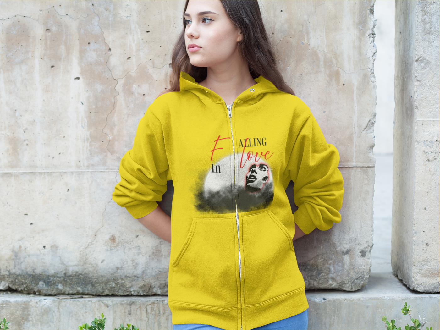 Falling in Love Hoodie, Inspirational Zip-Up, Unisex Sweatshirt