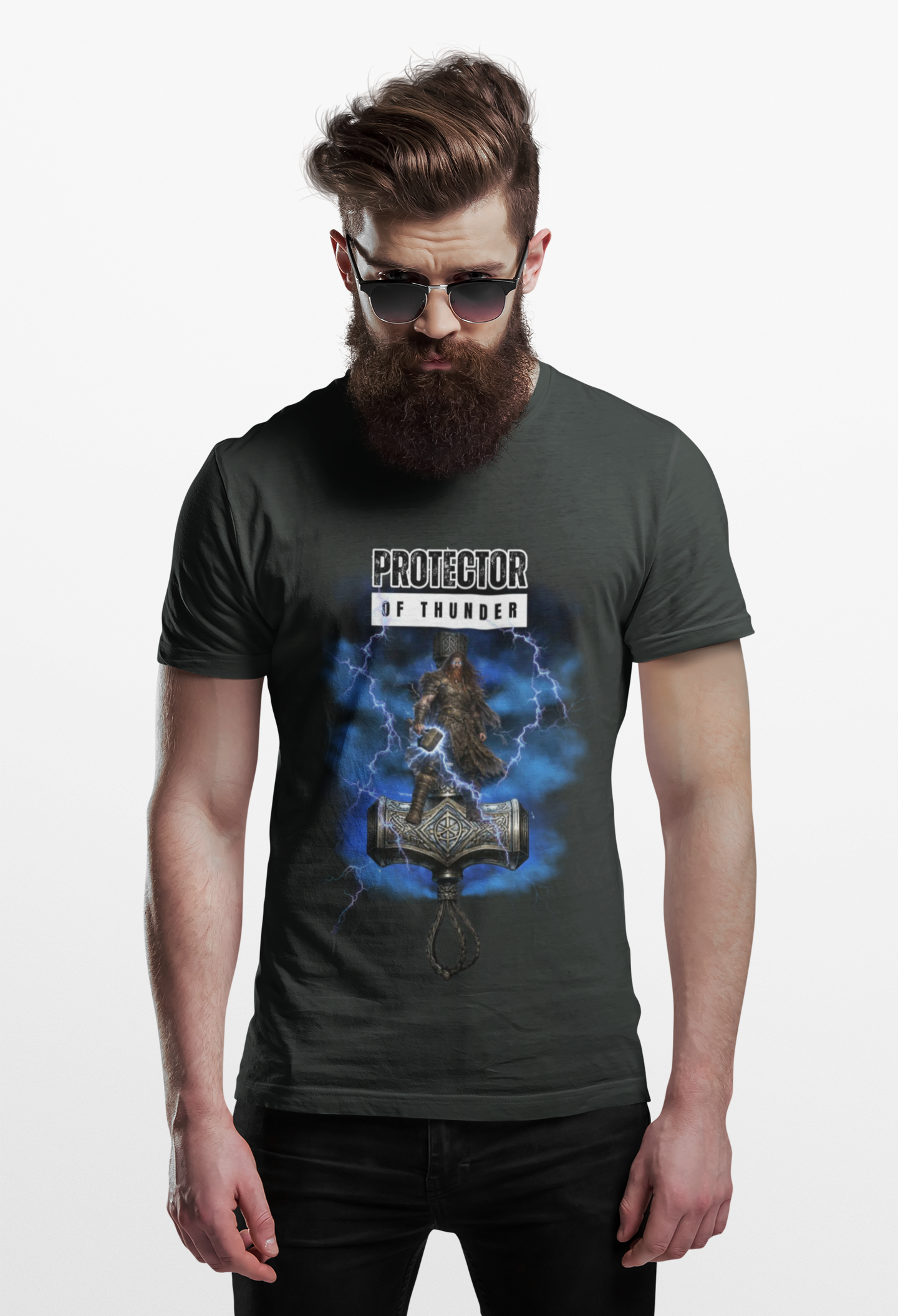 Thor Protector of Thunder T-Shirt — Viking Thor Hammer Lightning Design